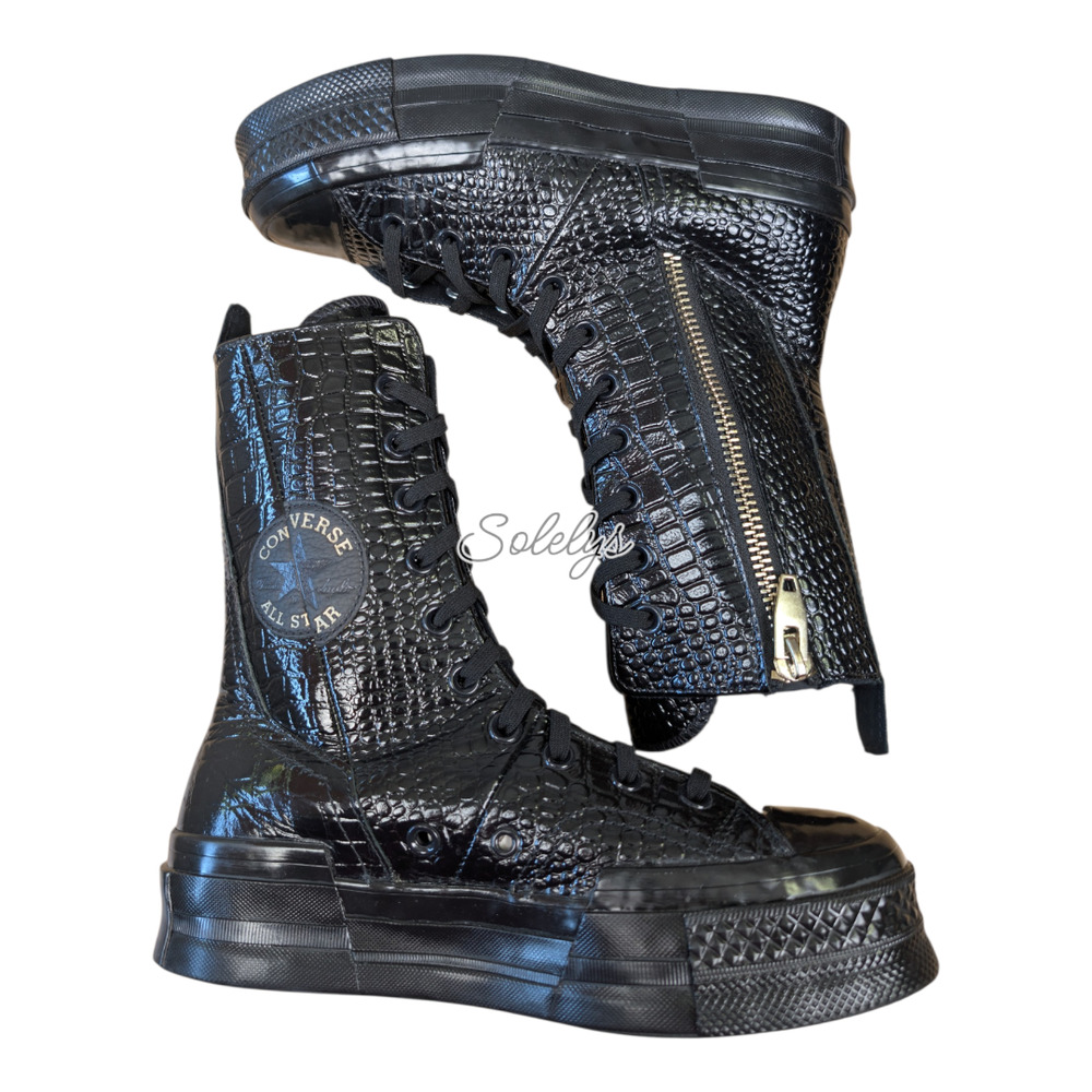 Converse Chuck 70 Plus XHI Calf High Platform Black Croc Custom Laced Sneaker 7 - Picture 10 of 10